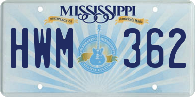 MS license plate HWM362