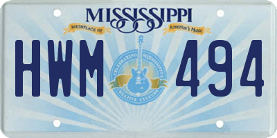MS license plate HWM494