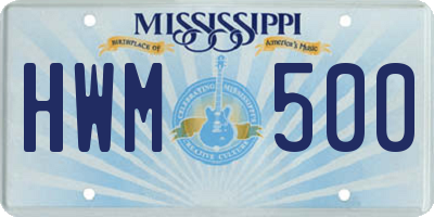 MS license plate HWM500