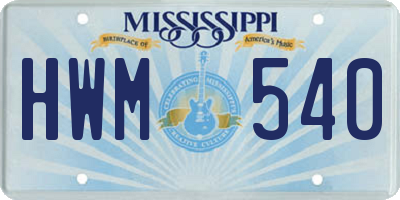 MS license plate HWM540