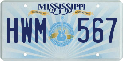 MS license plate HWM567