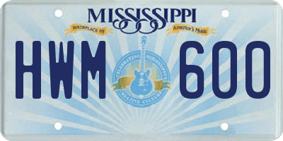MS license plate HWM600