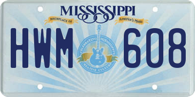 MS license plate HWM608