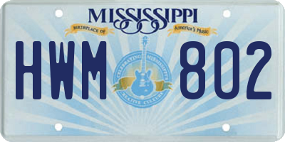 MS license plate HWM802