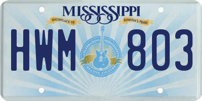 MS license plate HWM803