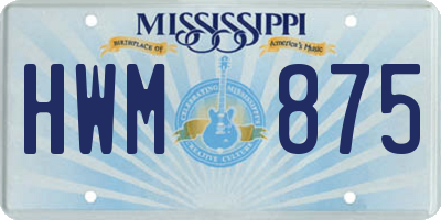 MS license plate HWM875