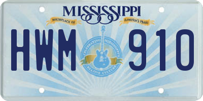 MS license plate HWM910