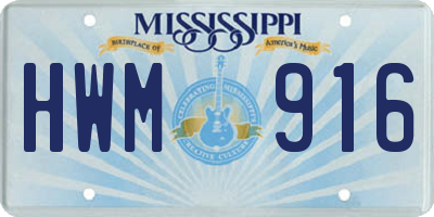 MS license plate HWM916