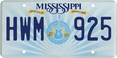 MS license plate HWM925