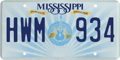 MS license plate HWM934