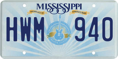 MS license plate HWM940
