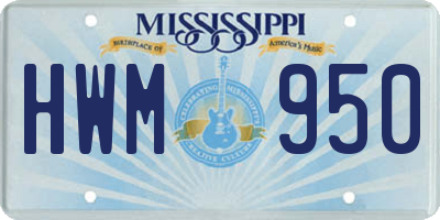 MS license plate HWM950