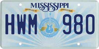 MS license plate HWM980