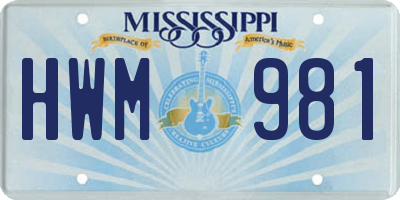 MS license plate HWM981