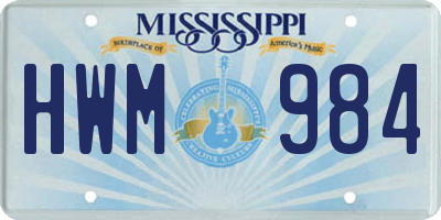 MS license plate HWM984