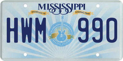 MS license plate HWM990