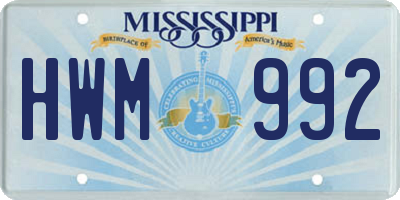 MS license plate HWM992