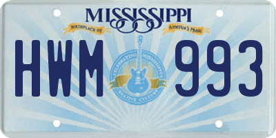 MS license plate HWM993