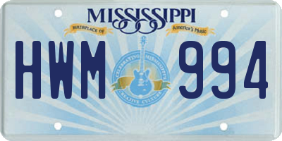 MS license plate HWM994