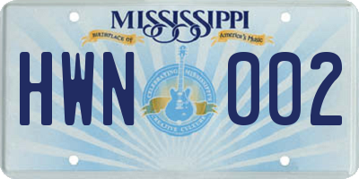 MS license plate HWN002