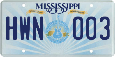 MS license plate HWN003