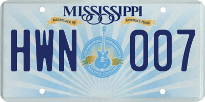 MS license plate HWN007