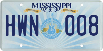 MS license plate HWN008