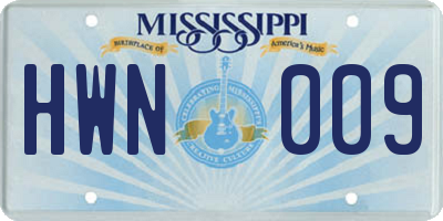 MS license plate HWN009