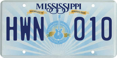MS license plate HWN010