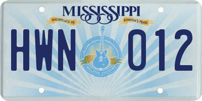 MS license plate HWN012