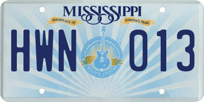 MS license plate HWN013