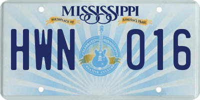 MS license plate HWN016