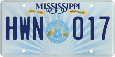 MS license plate HWN017