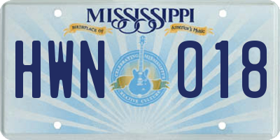 MS license plate HWN018