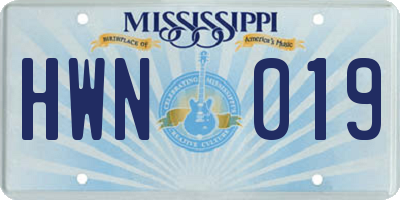 MS license plate HWN019