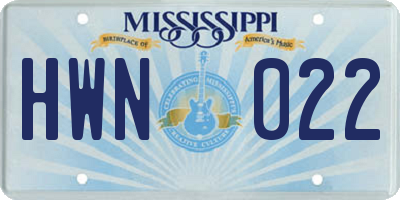 MS license plate HWN022