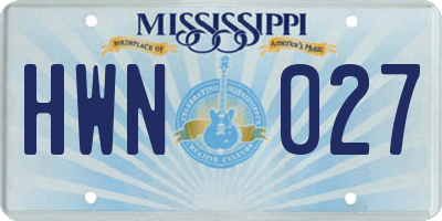 MS license plate HWN027