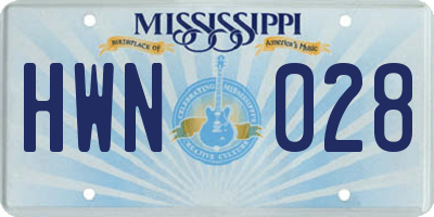 MS license plate HWN028