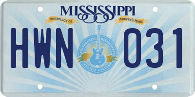 MS license plate HWN031
