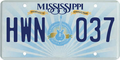 MS license plate HWN037
