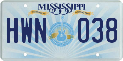 MS license plate HWN038