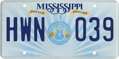 MS license plate HWN039