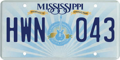 MS license plate HWN043