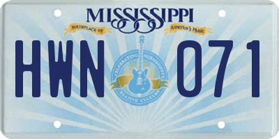 MS license plate HWN071