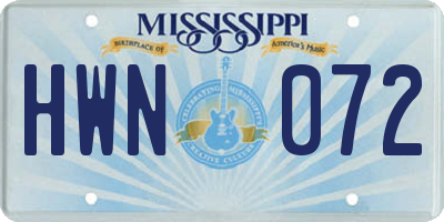MS license plate HWN072
