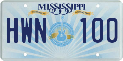 MS license plate HWN100