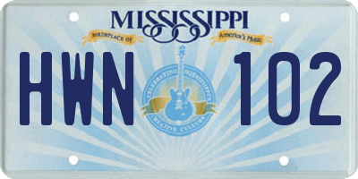 MS license plate HWN102