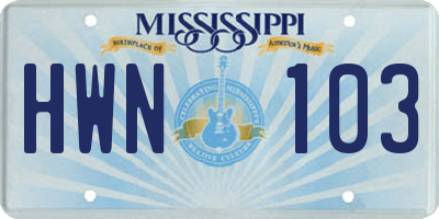 MS license plate HWN103