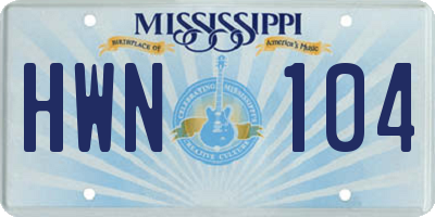 MS license plate HWN104