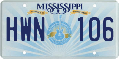 MS license plate HWN106
